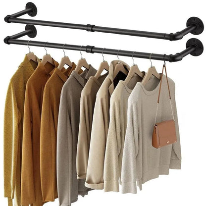 Wall Mounted Clothes Hanging Rack Rail Industrial Pipe Clothes Hanger Space-Saving Hanging Rod