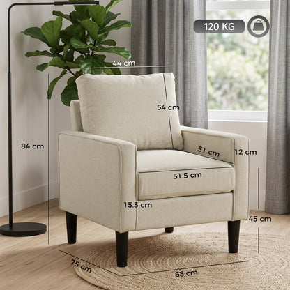 Accent Armchair | Cream, Grey & Green Linen-Look Chair with Spring Seat and Removable Pillow
