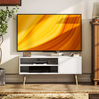 TV Stand up to 55 Inches, TV Unit with Open Shelves and Cable Holes - White / Brown