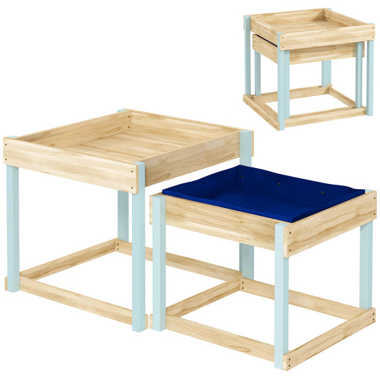 AIYAPLAY 2 Pieces Wooden Outdoor Sand and Water Play Tables with Bottom Liner for Kids Aged 3-8 Years Old, Natural Wood Finish