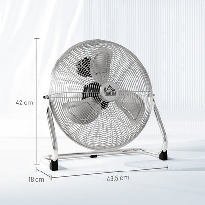Metal Floor Fan with 3 Speeds & 120° Adjustable Tilt - Silver Tone