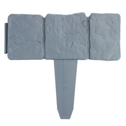 Pukkr Grey Stone Effect Lawn Edging Pack of 20 | Interlocking ABS Plastic | 24x10cm Per Panel | 13cm Stake | Push-In No Tools | Weed Barrier | Flower Bed Border Patio | 2-Year Warranty