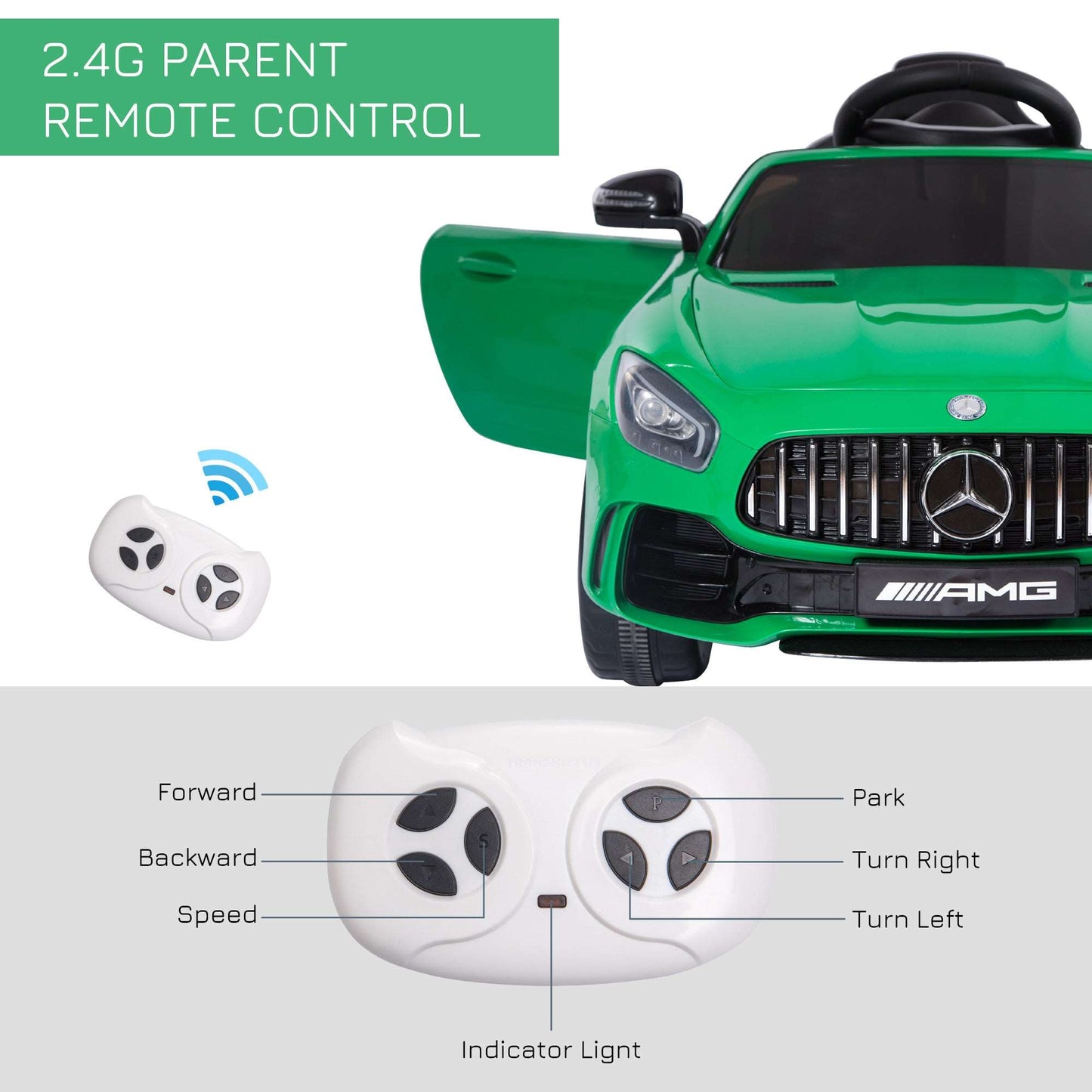 12 Volt Battery-powered 2 Motors Kids Electric Ride On Car GTR Toy with Parental Remote Control Music Lights MP3 for 3-5 Years Old Green