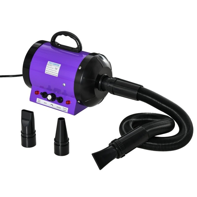 PawHut 2800W Dog Pet Grooming Hairdryer Heater With Three Nozzles - Purple / Black