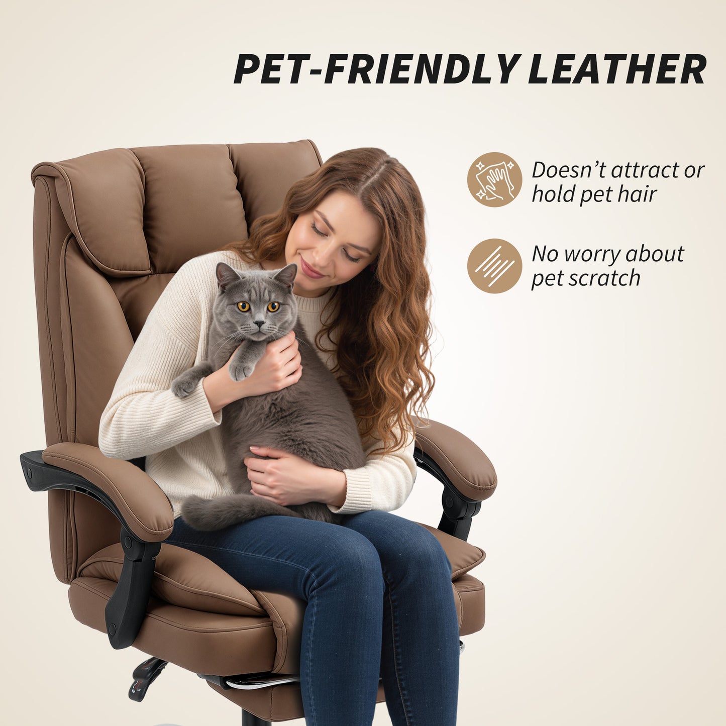 155° Reclining Faux Leather Swivel Office Chair - Brown