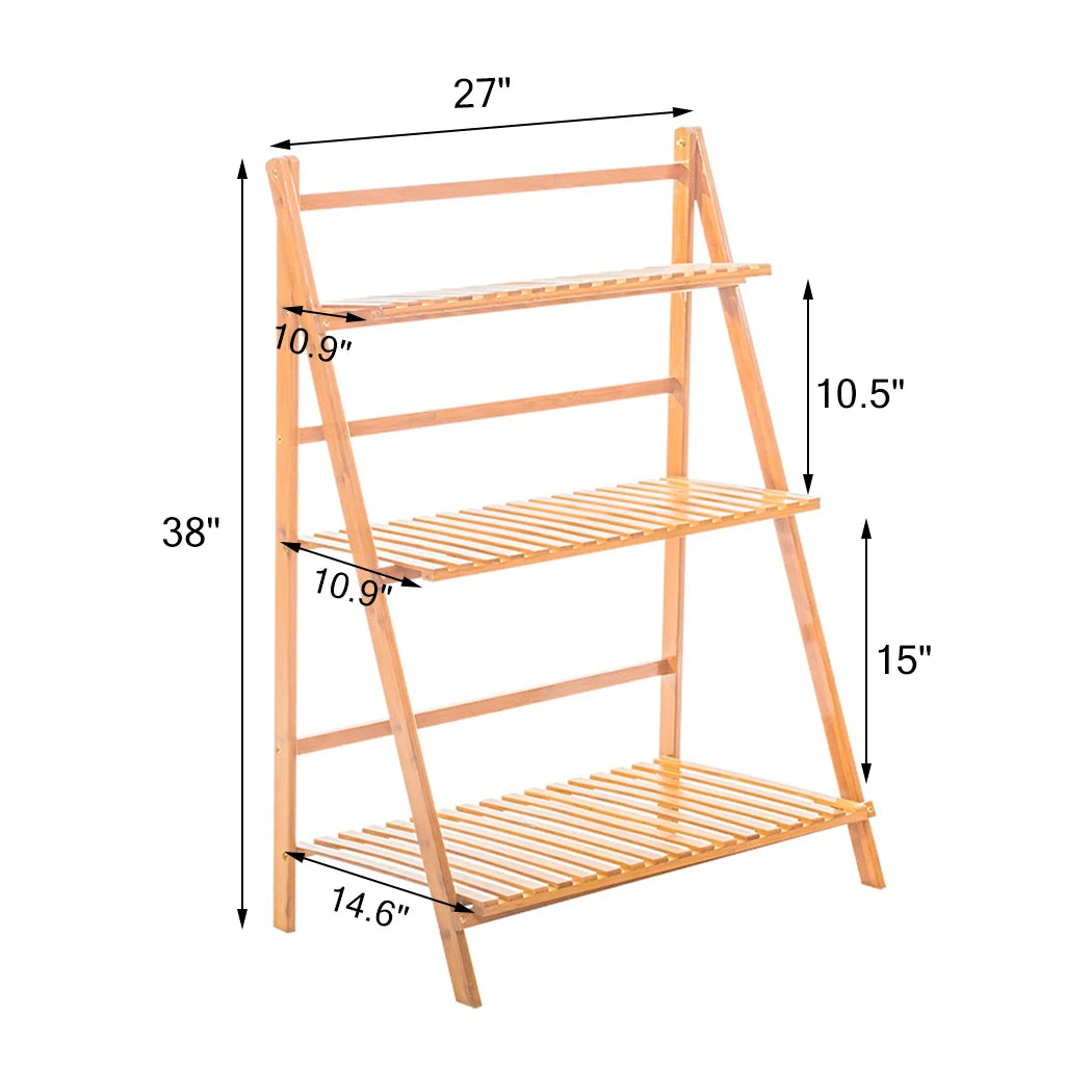 3 Tiersbamboo Ladder Plant Stand Foldable Flower Display Rack