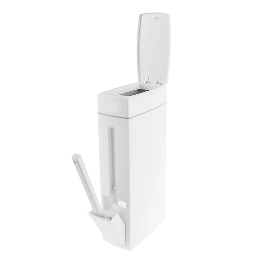 Slim Trash Can with Cleaning Brush and Lid Plastic Waste Basket Garbage Bucket for Bathroom Narrow Space