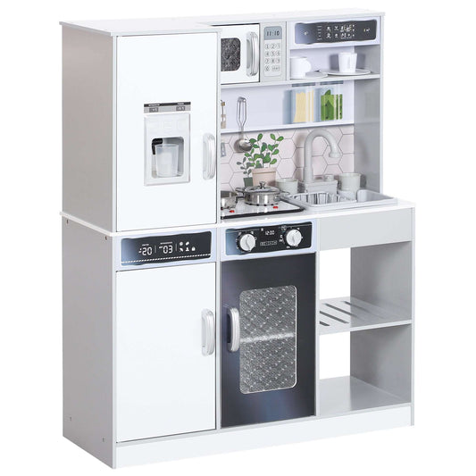 AIYAPLAY Pretend Play Toy Kitchen, Kids Kitchen Playset w/ Sounds and Lights Running Water, Coffee Maker, Refrigerator