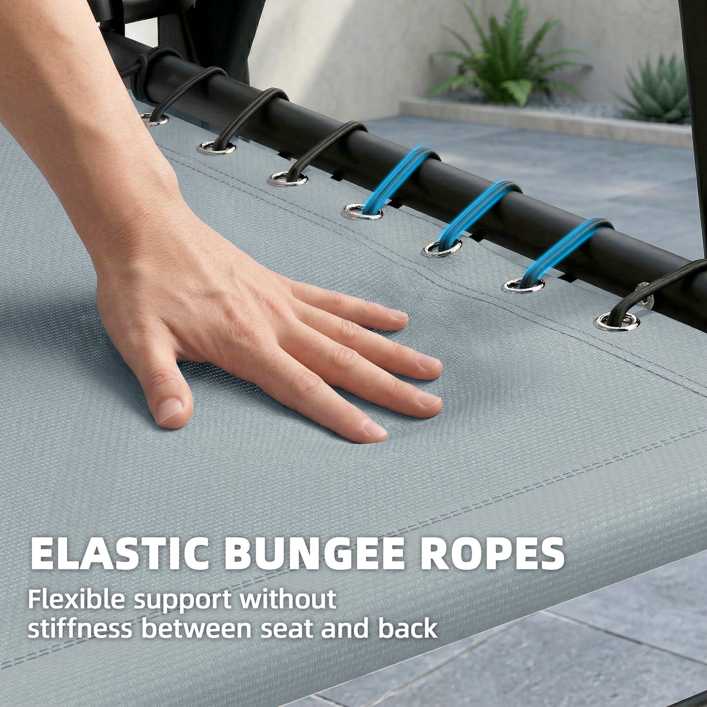 Set of 4 Folding Garden Chairs | Texteline | High Back | Bungee Support | 120kg | Light Grey