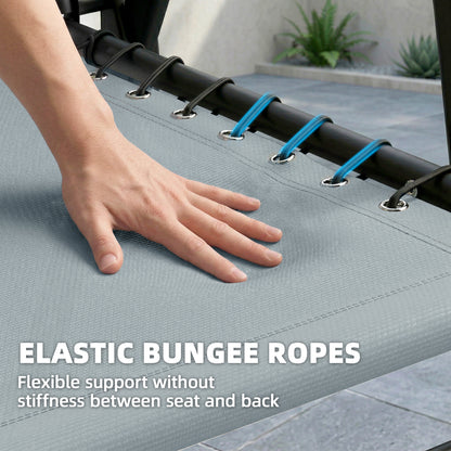 Set of 4 Folding Garden Chairs | Texteline | High Back | Bungee Support | 120kg | Light Grey