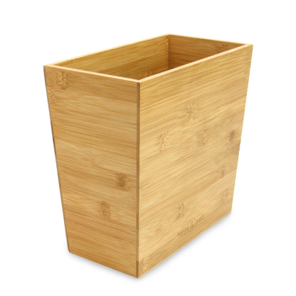 Maison & White Bamboo Slim Waste Paper Bin | 100% Eco-Friendly Bamboo | Honey Finish | 26.6x14.5cm Top 25.5cm H | Office Desk Kitchen Living Room Bedroom | Plastic-Free | 2-Year Warranty