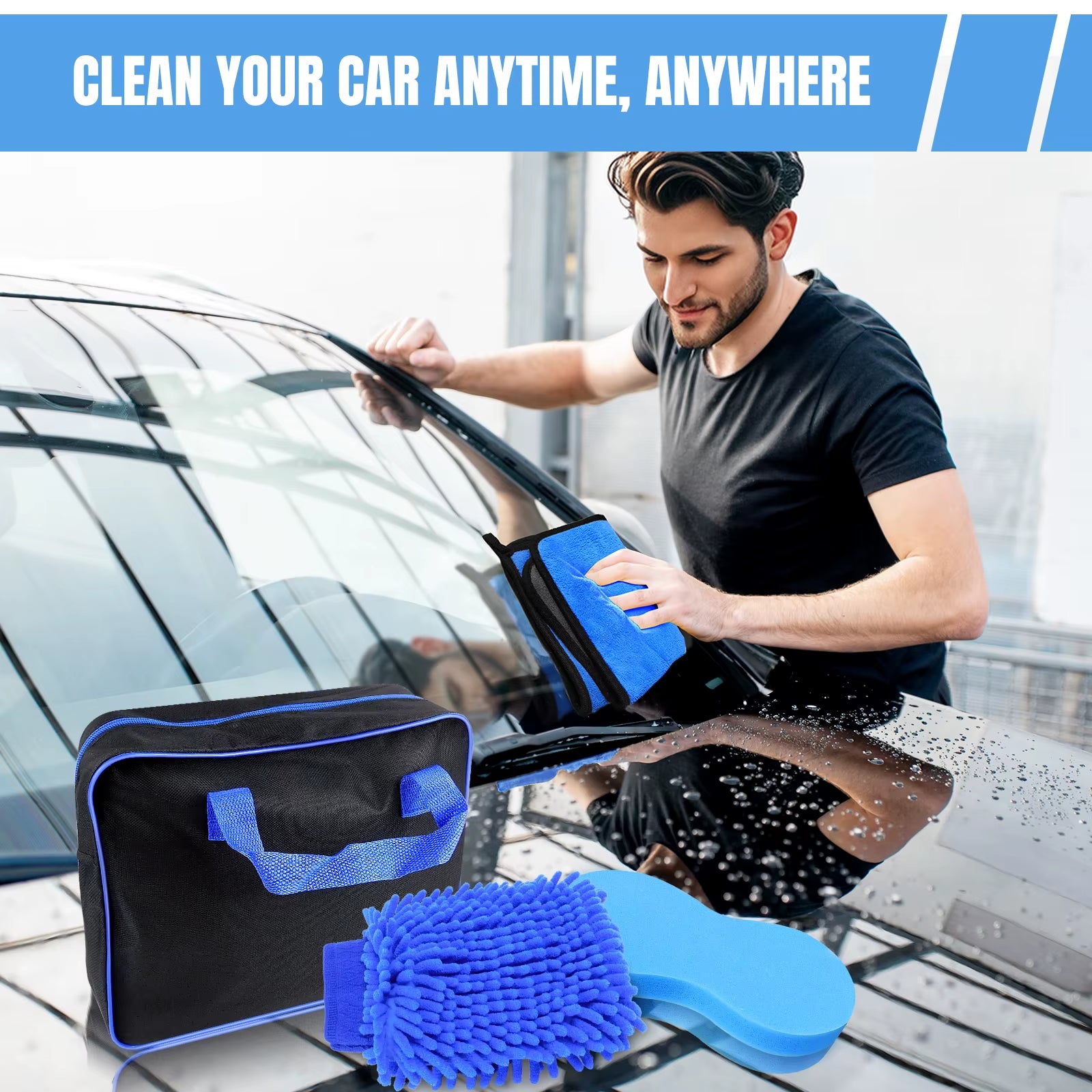 29 Piece Car Detailing Kit, Car Cleaning Kit For Cleaning Wheels, Interior, Exterior, Leather, Dashboard, Vents, Blue