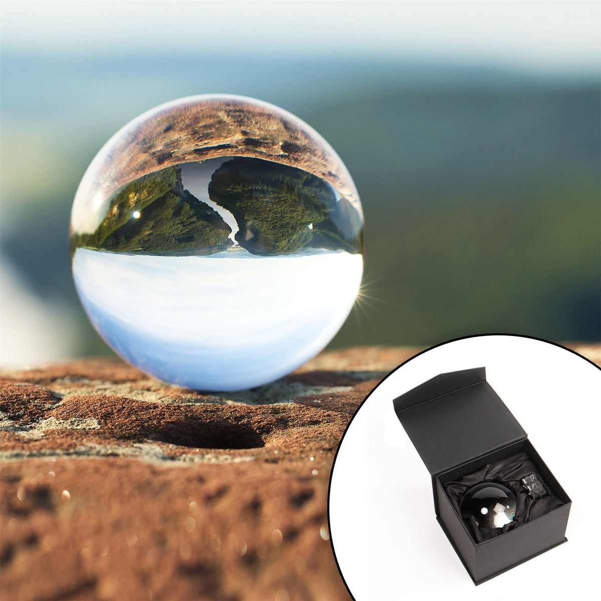 Maison & White K9 Clear Crystal Photography Ball | 80mm Glass Lensball | Stand, Cleaning Cloth, Pouch & Gift Box