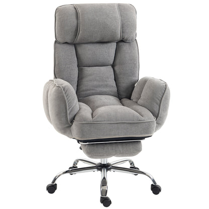 Reclining Office Chair | Grey Linen-Look Fabric & Pocket-Sprung Seat | 135° Recline, Pull-Out Footrest & 5-Position Flip-Up Arms | Height Adjustable