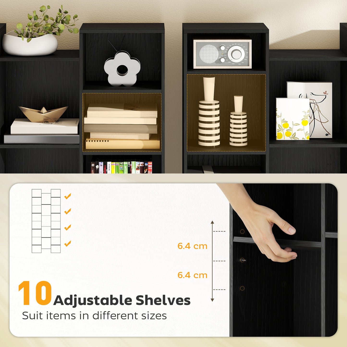 21-Compartment Bookshelf - Black / White