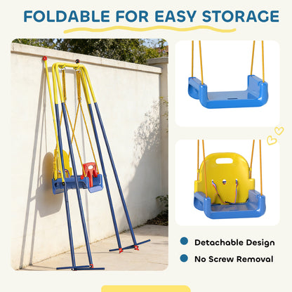 3-in-1 Toddler Swing Set – Foldable A-Frame, Seat Belt, Adjustable Height 35–55cm, Indoor & Outdoor, EN71 Tested, Ages 9 Months–8 Years – Blue