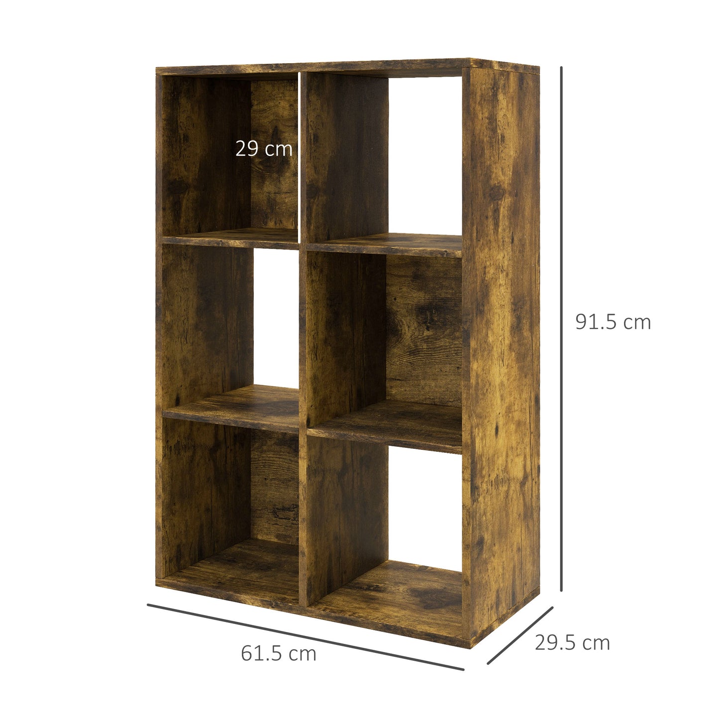 3-tier 6 Cubes Storage Unit Particle Board Cabinet Bookcase Organiser Home Office Shelves Rustic Brown