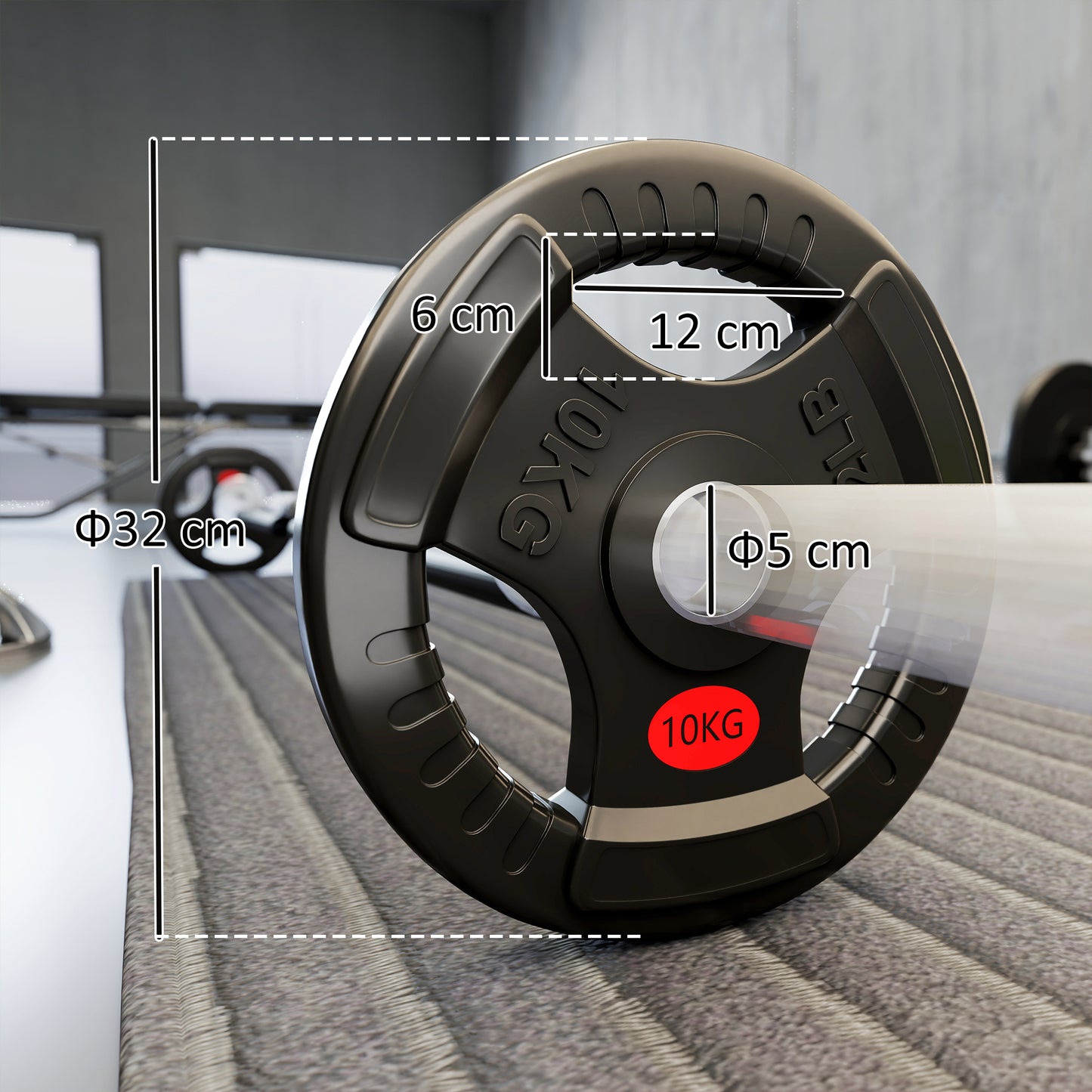 SPORTNOW Olympic Weight Plates, 2"/5cm Weight Disc Pair with Tri-Grips, 2 x 10kg Dumbbell Plates for Weightlifting and Strength Training Home Gym Fitness Workout, Black