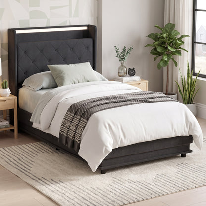 3ft Single Ottoman Bed Frame | Hydraulic Storage, RGB LED Headboard Lights & USB Charging | Black or Cream White