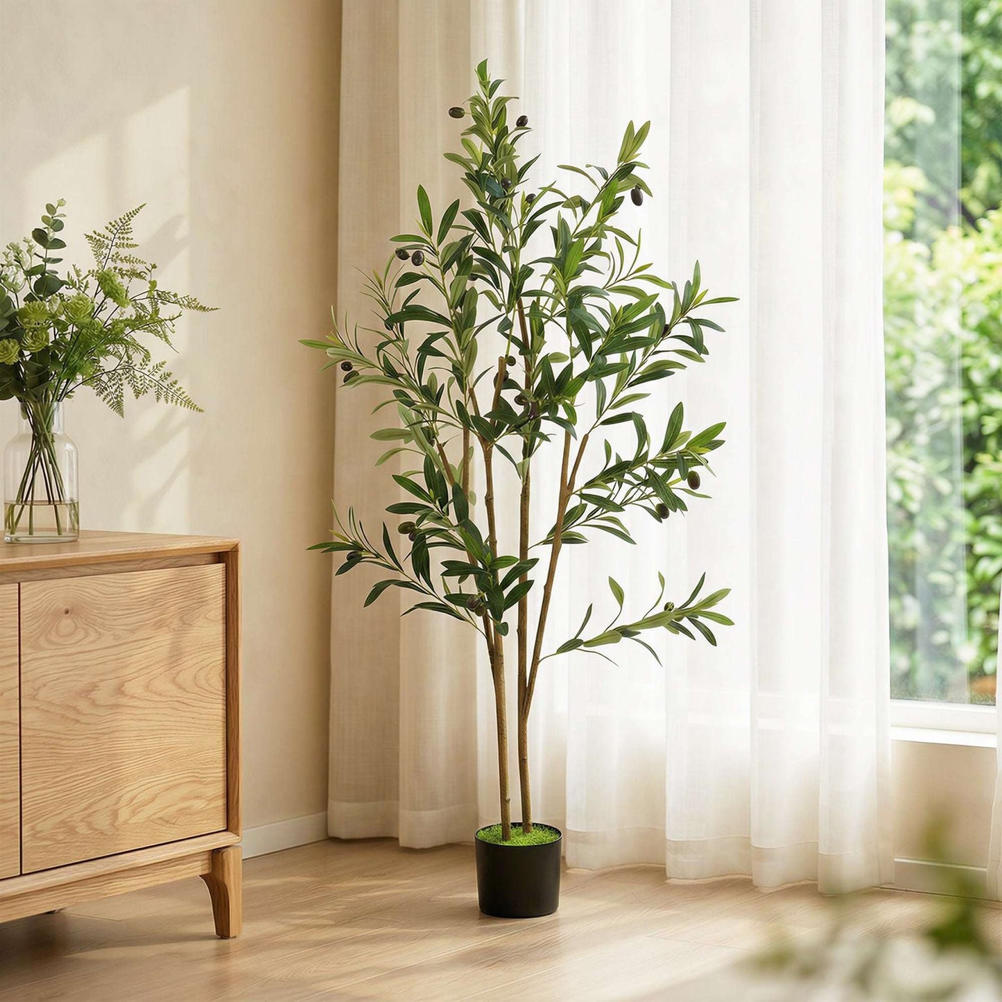 Artificial Olive Tree | 120cm | 303 Silk Leaves | Shapeable Branches | Cement Pot | No Maintenance | Green