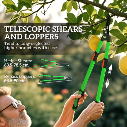 Outsunny 2 Pieces Garden Shears Set, Tree Lopper, Hedge Shears with Telescopic Extendable Handles, Garden Shears for Hedges, Shrubs and Bushes