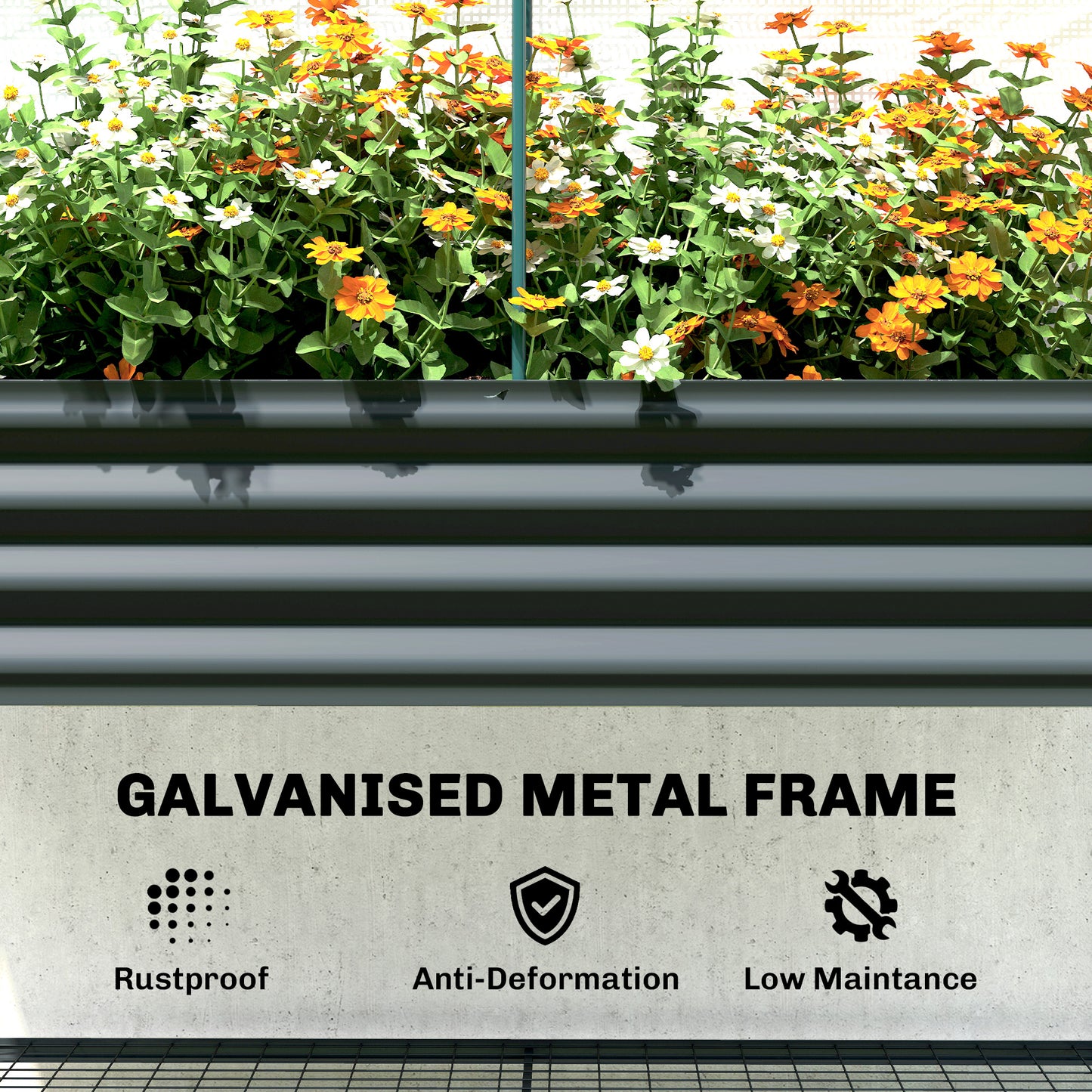 Galvanised Raised Planter with Greenhouse Cover | PE Cover Roll-Up Door & Side Vents | Elevated on Legs | Bottom Mesh Shelf | 180kg Capacity | 120x55x140cm | Dark Grey