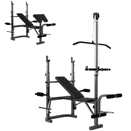 Adjustable Weight Bench with Bench Press Rack, Preacher Curl Leg Extension and Lat Pull Down Machine, Incline or Flat Workout for Strength Training Weight Lifting