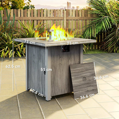 Outsunny 71cm 50,000 BTU Gas Fire Pit Table with Cover and Glass Screen - Dark Grey