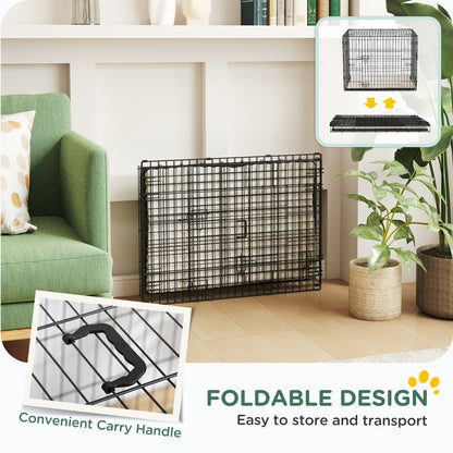 Foldable Dog Crate S | 2 Doors | Soft Washable Cushion | Removable ABS Tray | Small Dogs up to 10kg | 76 x 53 x 60cm | Black