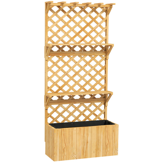 Fir Wood Planter with Tall Trellis Roof & Upper Shelf | 52L | 70x24cm Planting Area | Fabric Liner & Drainage Holes | 50kg | 76x33x177cm | Climbing Plants | Natural Wood Finish