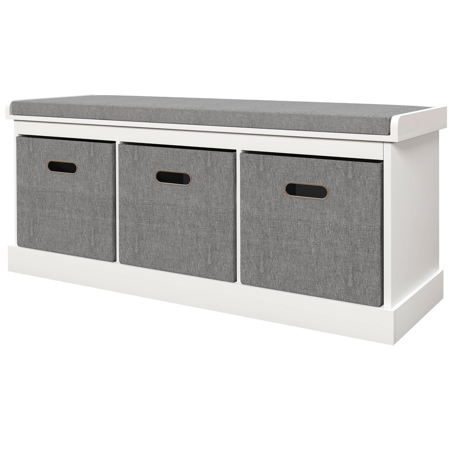 Shoe Bench with Seat, Shoe Storage Bench with Cushion and 3 Fabric Drawers for Entryway, Hallway, Living Room, Bedroom, White
