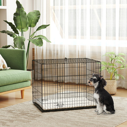Foldable Dog Crate S | 2 Doors | Soft Washable Cushion | Removable ABS Tray | Small Dogs up to 10kg | 76 x 53 x 60cm | Black