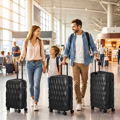 3-Piece Hard Shell Suitcase Set | TSA Lock & 360° Spinner Wheels | 20/24/28 Inch Carry-On & Checked Luggage | Black or Green