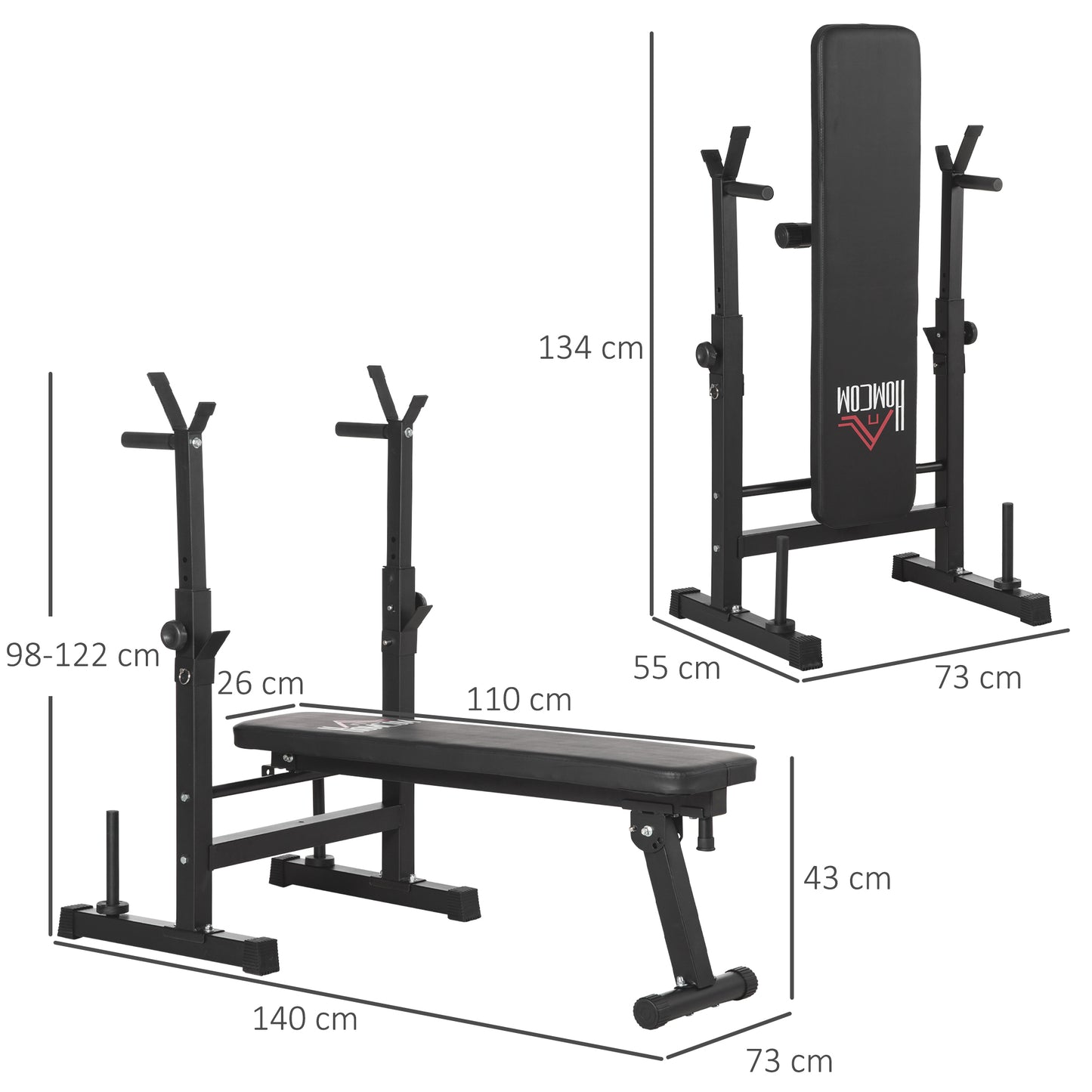 Adjustable Weight Bench Foldable Bench Press, with Barbell Rack, Black