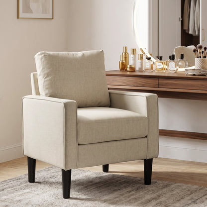 Accent Armchair | Cream, Grey & Green Linen-Look Chair with Spring Seat and Removable Pillow