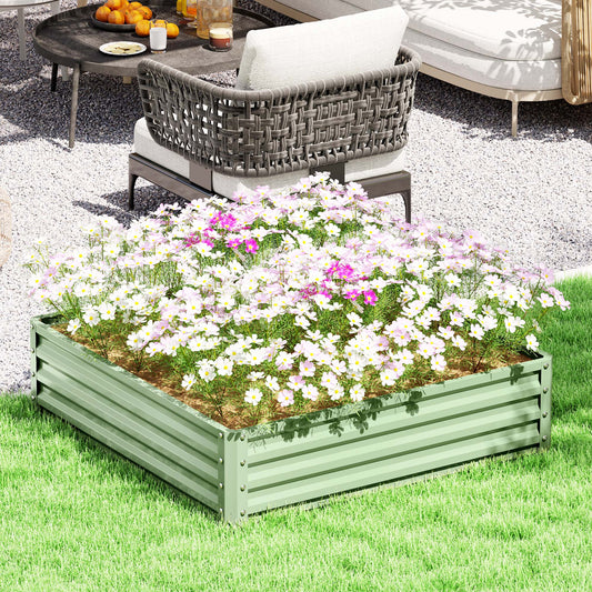 Square Galvanised Steel Raised Garden Bed | 120x120x30cm | Open Base | Slot-Together | Vegetables, Flowers & Herbs | Light Green