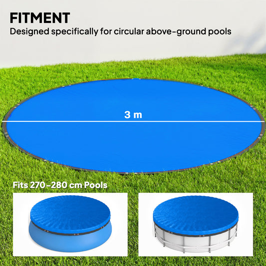 Outsunny Round Pool Cover, 10 ft Waterproof Swimming Pool Cover with Secure Rope, Tightener for Above Ground Pools, Blue