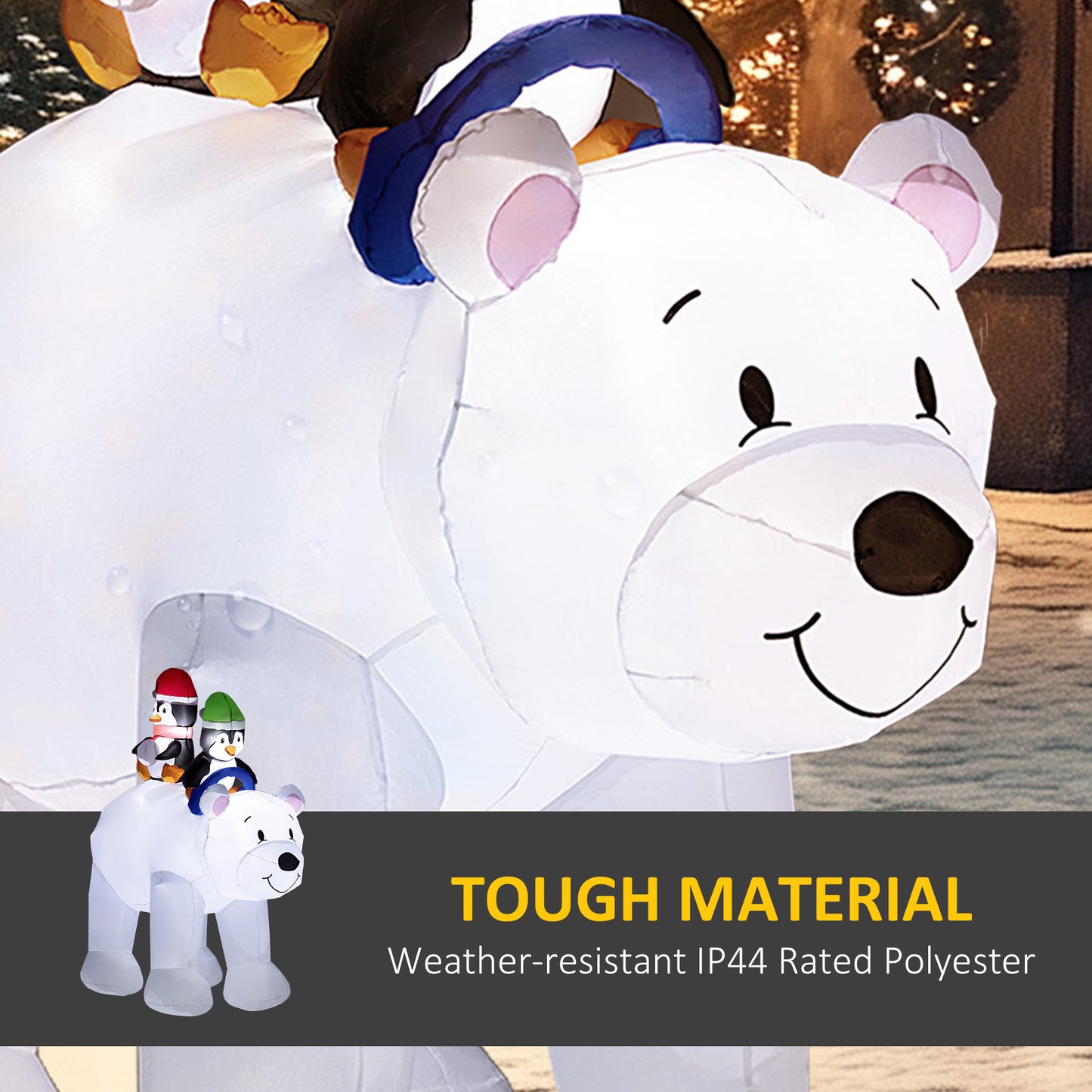 Outsunny 6.4FT Inflatable Two Penguins Riding on Polar Bear, Christmas Blow Up Outdoor LED Display for Garden Party