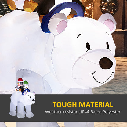 Outsunny 6.4FT Inflatable Two Penguins Riding on Polar Bear, Christmas Blow Up Outdoor LED Display for Garden Party