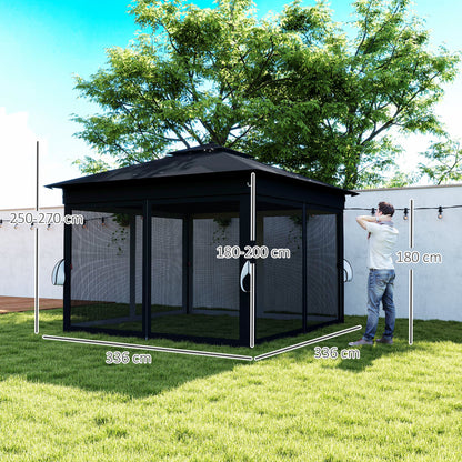 Outsunny 3 x 3(m) Pop Up Gazebo Party Tent with Solar-Powered LED Lights, Adjustable Event Shelter with Netting, Black