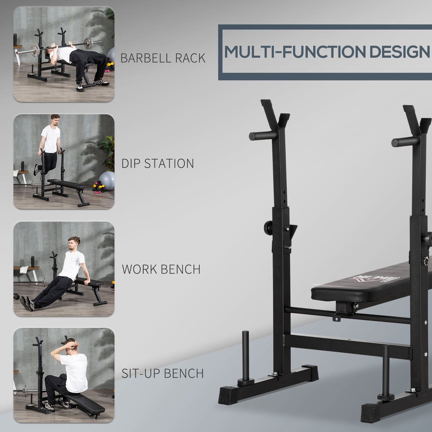 Adjustable Weight Bench Foldable Bench Press, with Barbell Rack, Black
