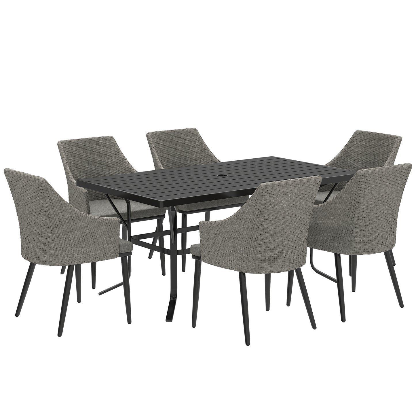 Outsunny 6 Seater Rattan Dining Set with Cushions, Garden Furniture Set, Wicker Outdoor Furniture for Patio, Balcony, Grey