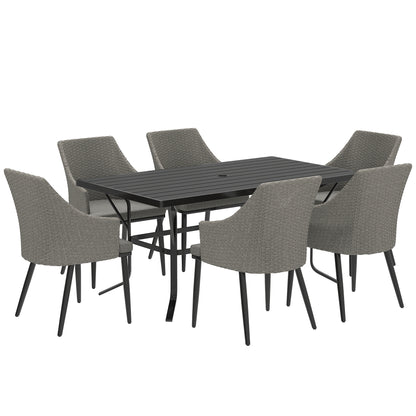 Outsunny 6 Seater Rattan Dining Set with Cushions, Garden Furniture Set, Wicker Outdoor Furniture for Patio, Balcony, Grey