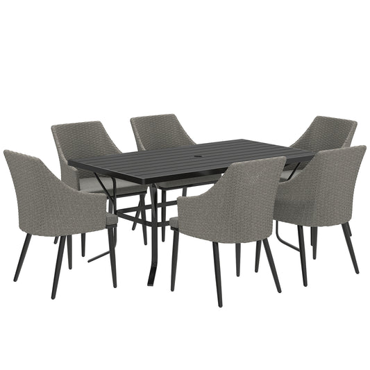 Outsunny 6 Seater Rattan Dining Set with Cushions, Garden Furniture Set, Wicker Outdoor Furniture for Patio, Balcony, Grey