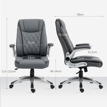 Executive Faux Leather Office Chair | High Back | Headrest | High Arms | Thick Padding | Rocking Function | 360° Swivel | 5 Wheels | Height Adjustable 113-121cm | 135kg | Dark Grey