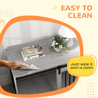 Dog Crate Furniture Side Table | Barn Door | Removable Washable Cushion | 3-Sided Ventilation | Large Dogs up to 30kg | 100 x 60 x 61cm | Grey