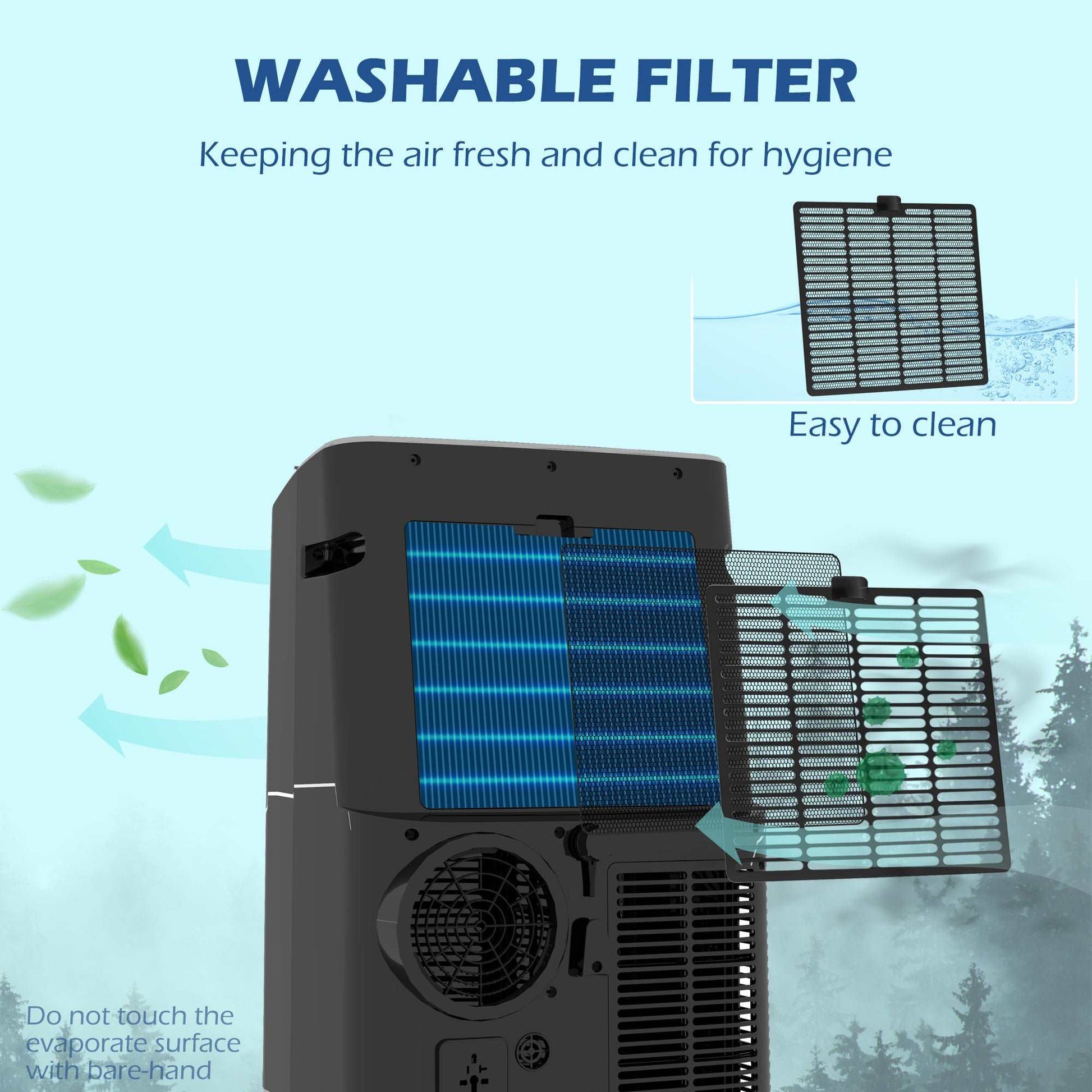 14,000 BTU Mobile Air Conditioner, 35m², Smart Home WiFi, with Dehumidifier, Fan, 24H Timer, Window Kit, Black