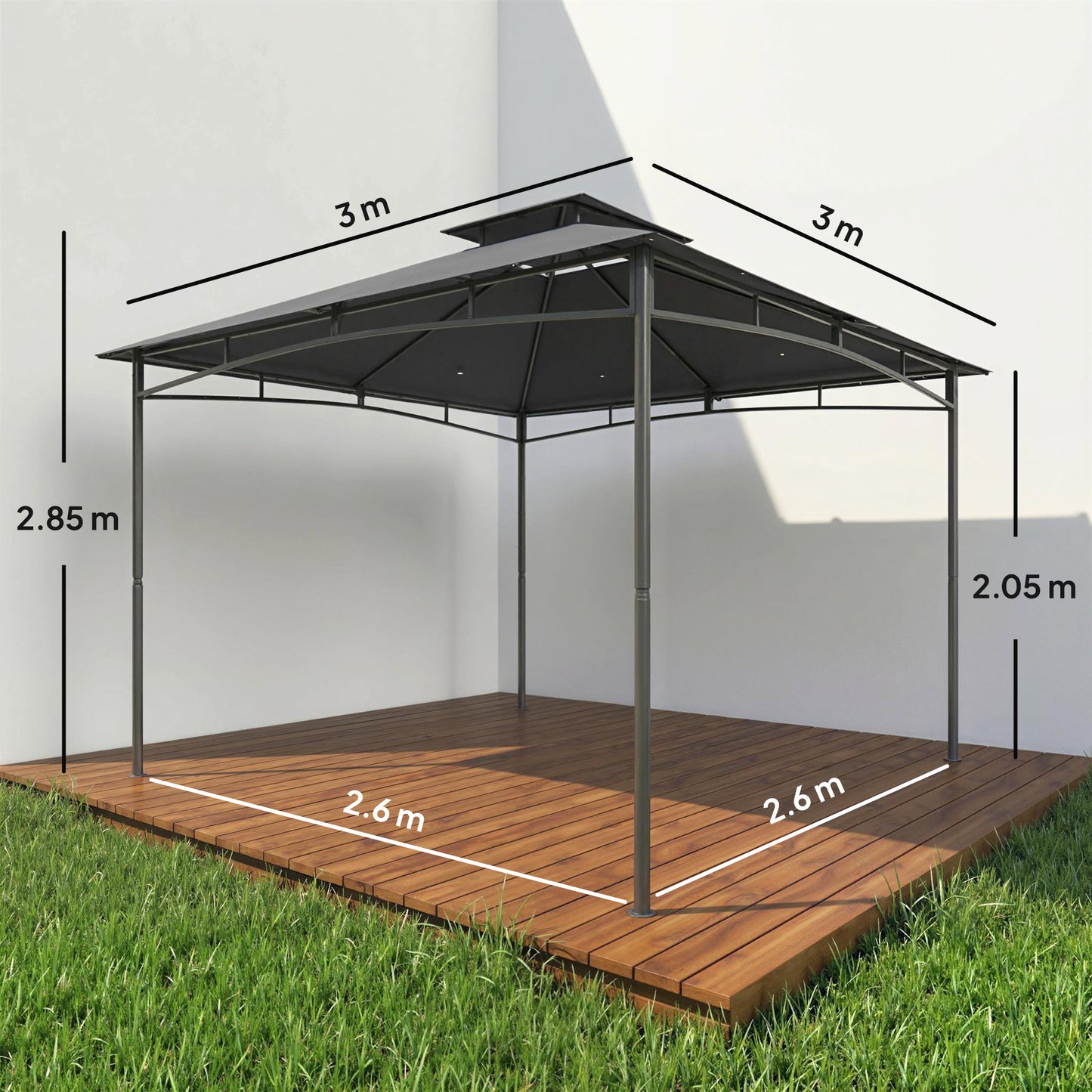3x3m Garden Gazebo | Double-Tier Roof | UPF 50+ Waterproof | Rust-Resistant Metal Frame | 6-8 People | Dark Grey