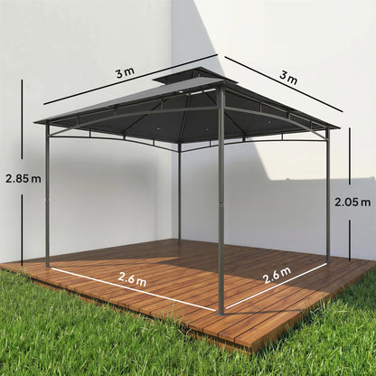 3x3m Garden Gazebo | Double-Tier Roof | UPF 50+ Waterproof | Rust-Resistant Metal Frame | 6-8 People | Dark Grey