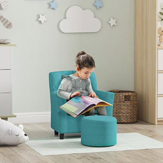 AIYAPLAY 2 Piece Kids Sofa Set with Footrest, for Playroom, Bedroom, Blue